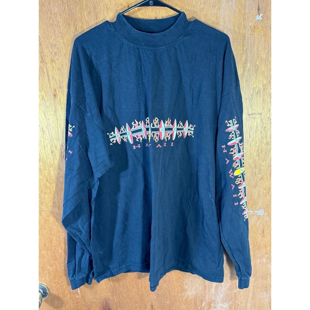 Vintage Hawaii Surfing Surf Flame Long Sleeve Shirt XL Black